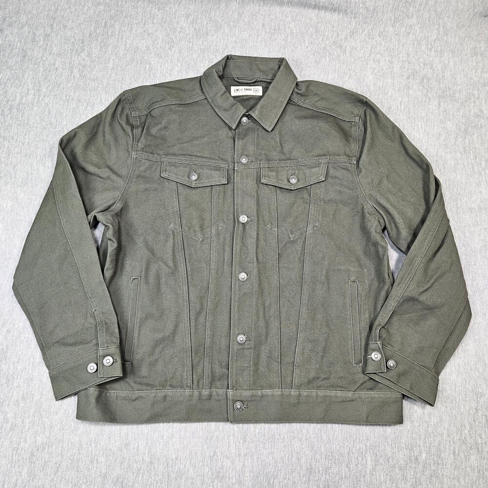 Line Of Trade Jacket Mens 2XL Green Trucker Canvas Collared Workwear Button